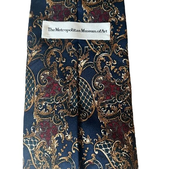 Vintage Metropolitan Museum of Art Silk Tie Rococo Style Black Gold - Picture 2 of 3